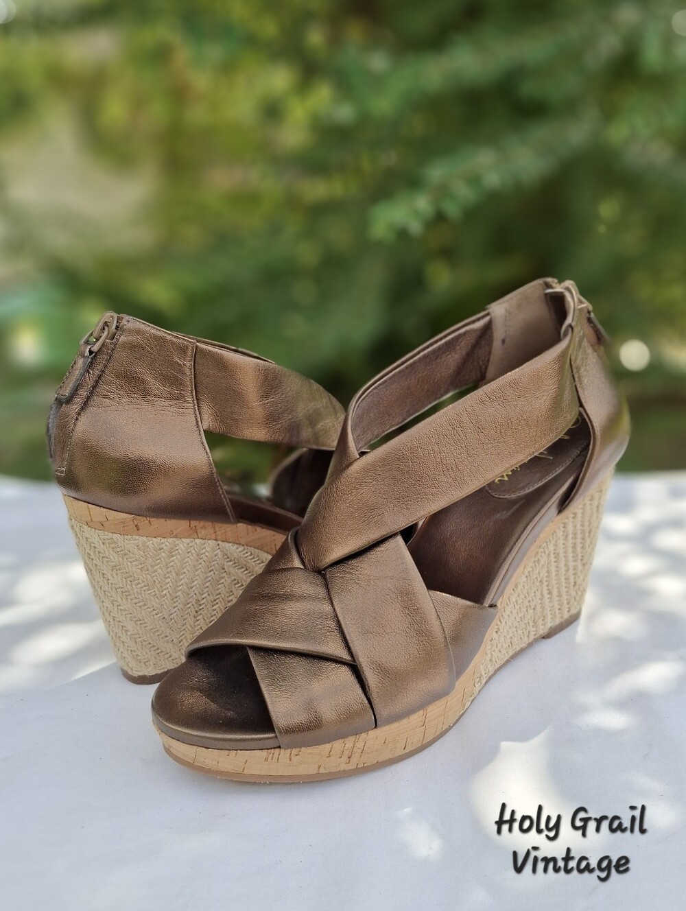 Cole Haan Air Delfina Metallic Bronze Espadrille Wedge Sandals Size 8